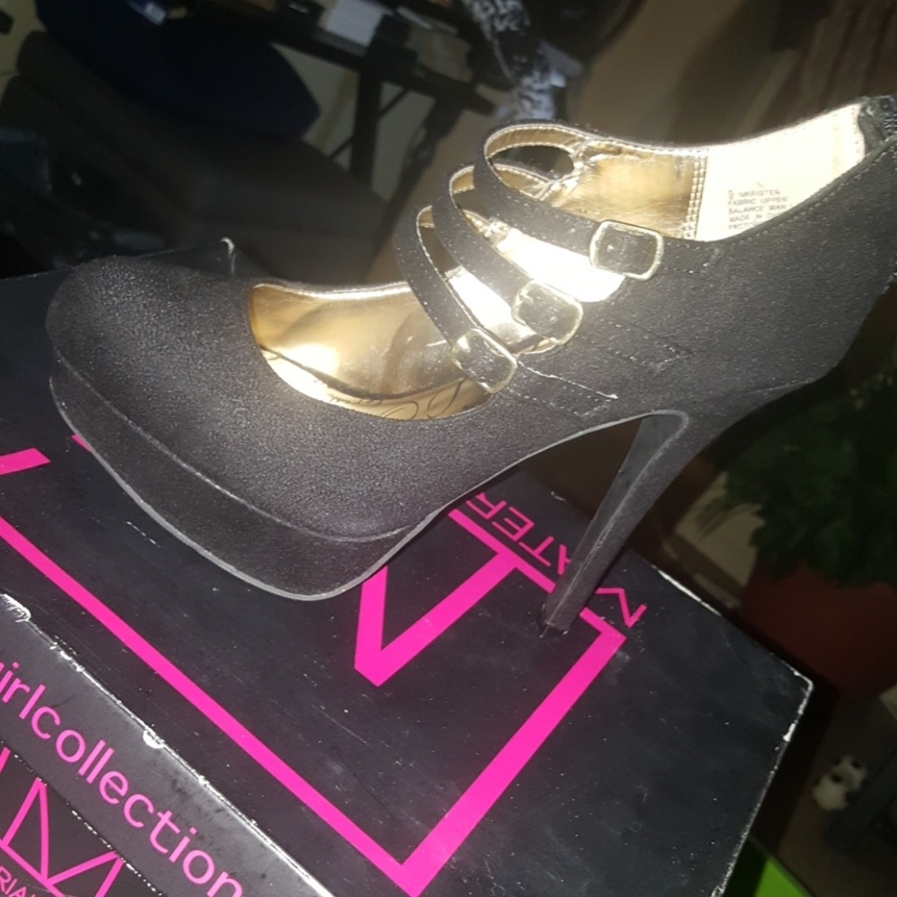 Black strap heels
